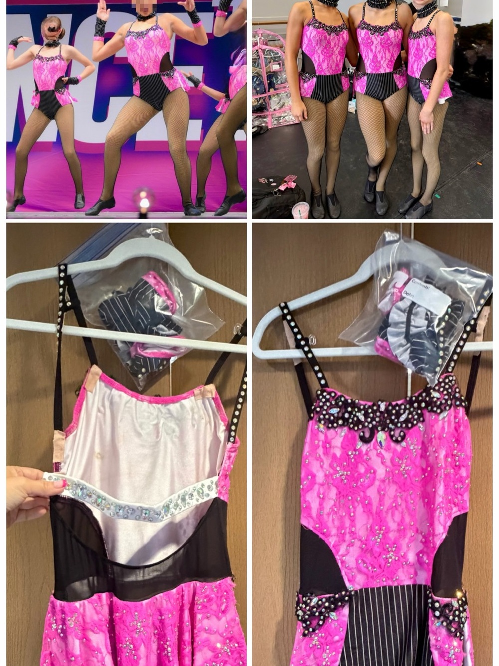 Pink Embellished Dance costume with Pinstripe Accents